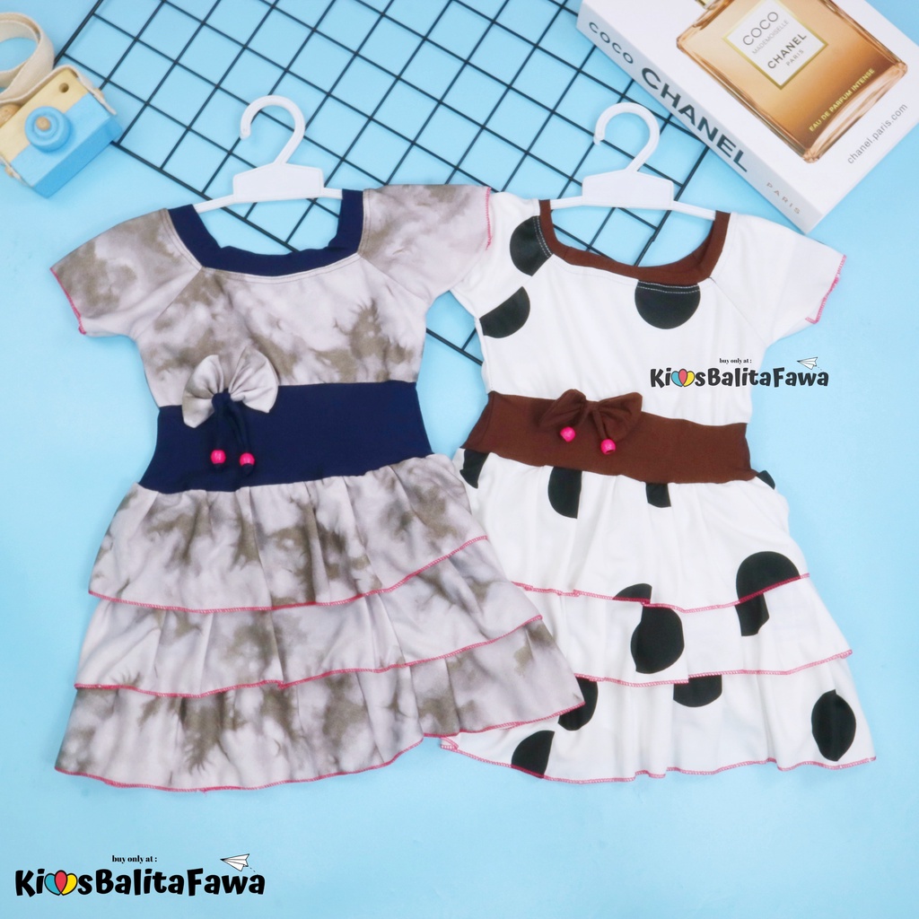 Dress Nayla uk 1-2 Tahun / Dres Anak Perempuan Cewek Baju Motif Murah Casual Pesta Kensi