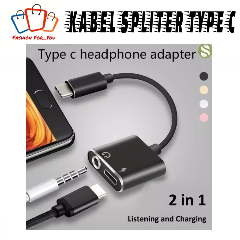 Kabel Spliter Type C 2in1 Jack 3,5MM Converter Audio Connector