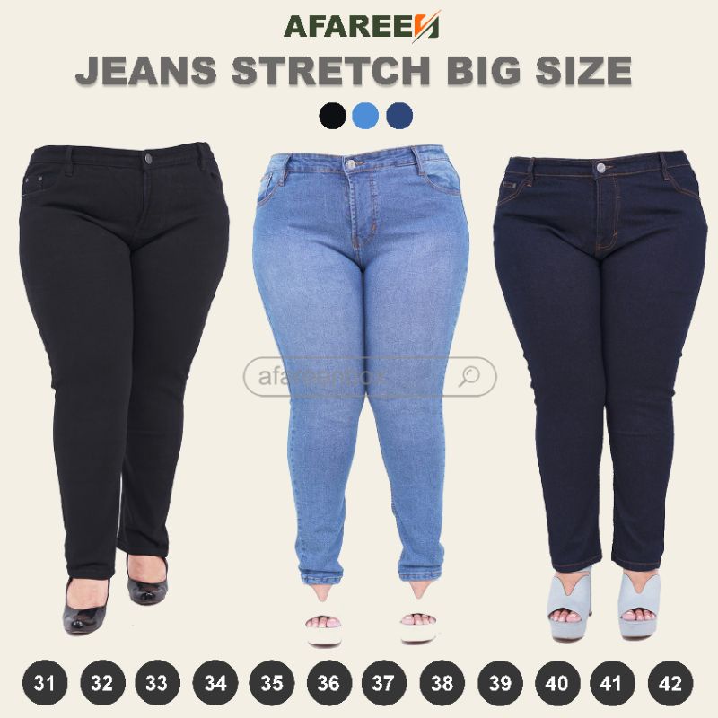 AFAREEN - Celana Jeans Wanita Jumbo Melar stretch Celana Jeans Skinny Pensil Wanita Big Size 31-42