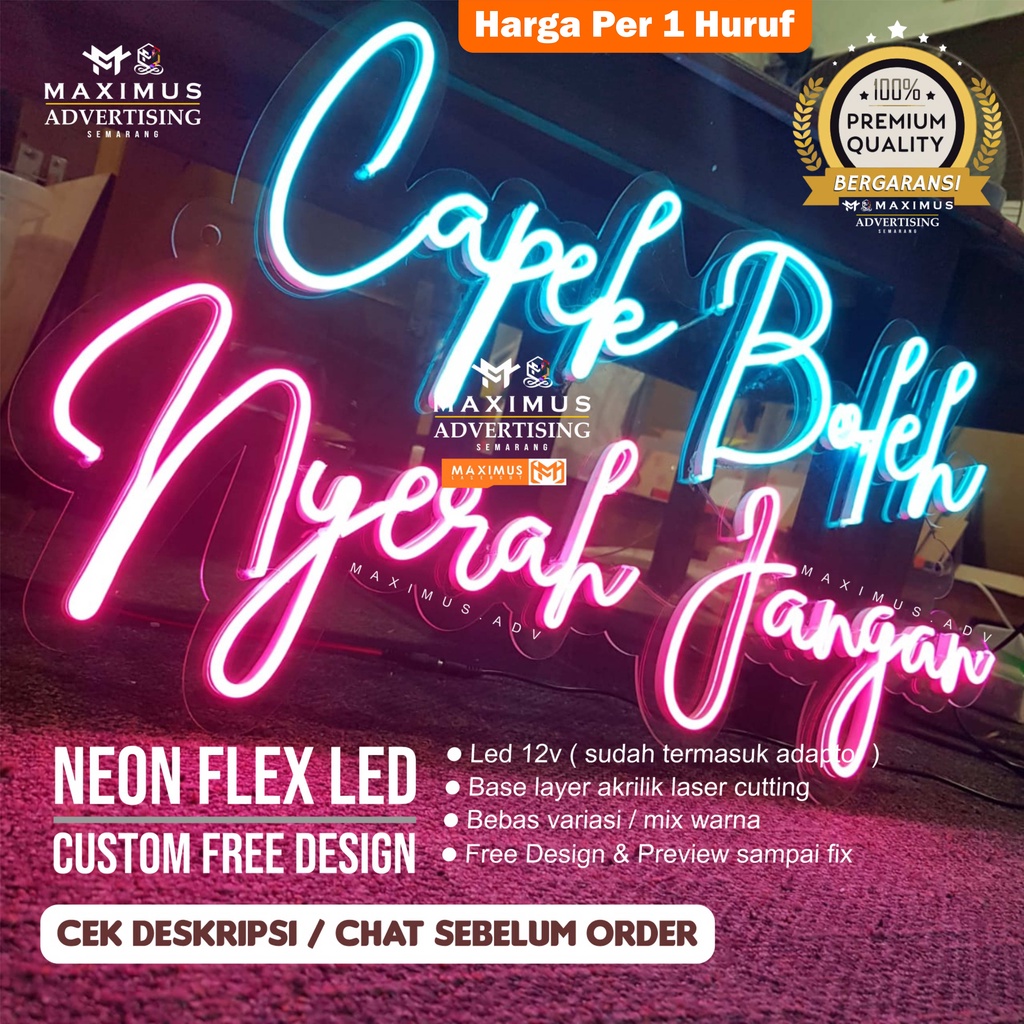 Neon Flex Custom Neon Light LED Nama & Logo / Neon Sign / Neon Flex Custom Premium Bebas Design