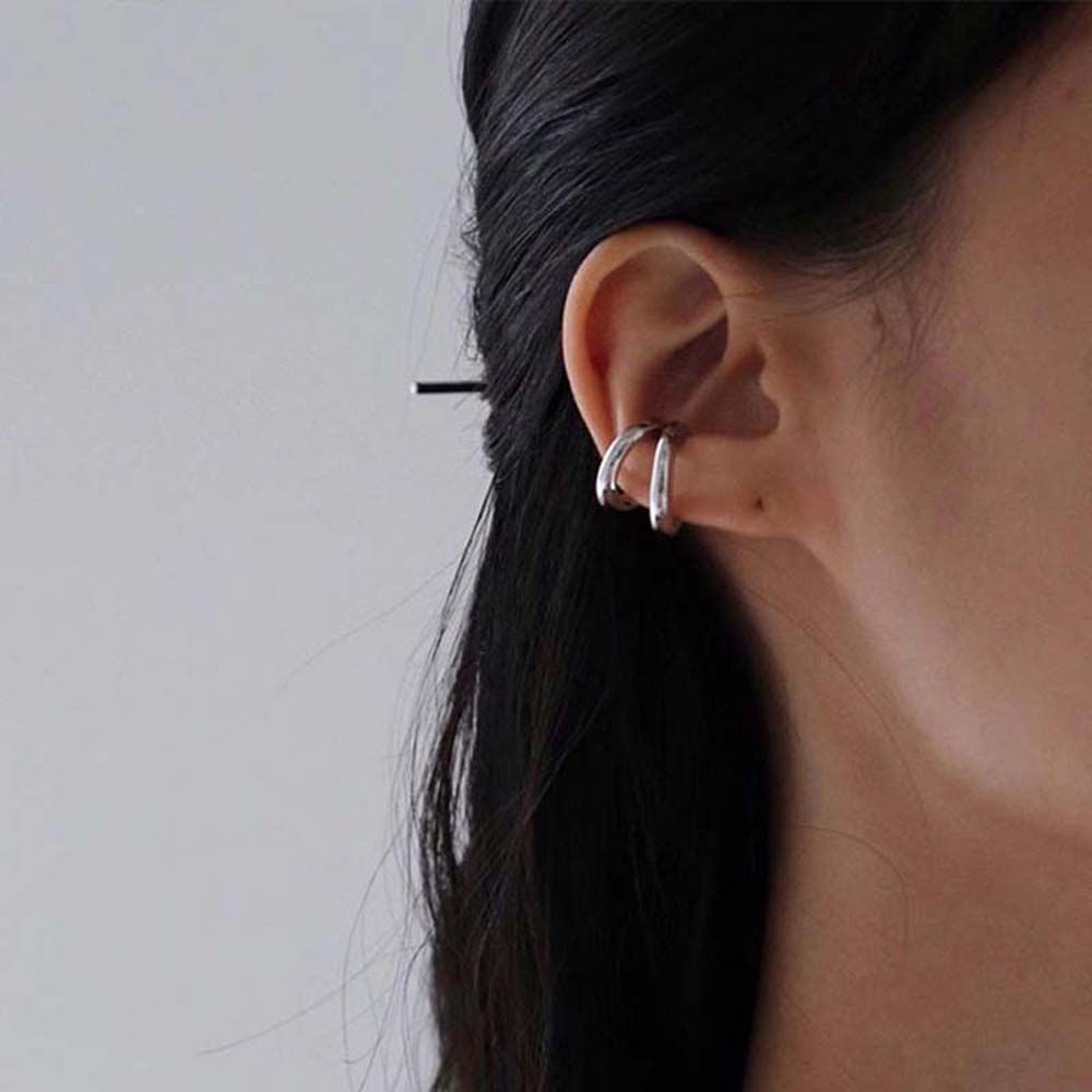 Needway  Women Girls Hoop Earrings Daily Korean Style Ear Clips Minimalism Multi-layer Elegant Round Geometric Hip Hop Round Earrings/Multicolor