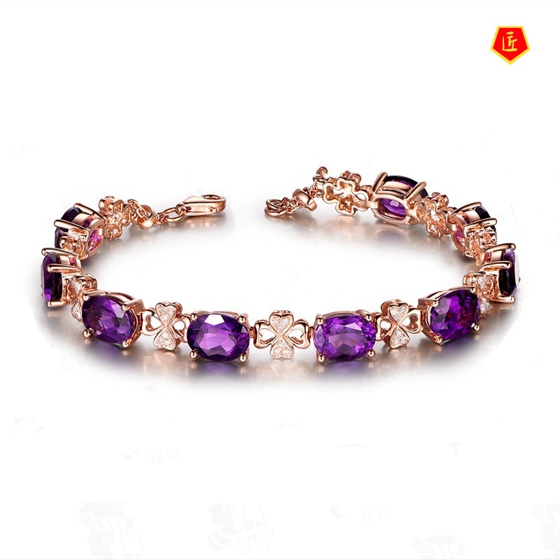 [Ready Stock]Luxury Amethyst Bracelet 18K Gold Bracelet