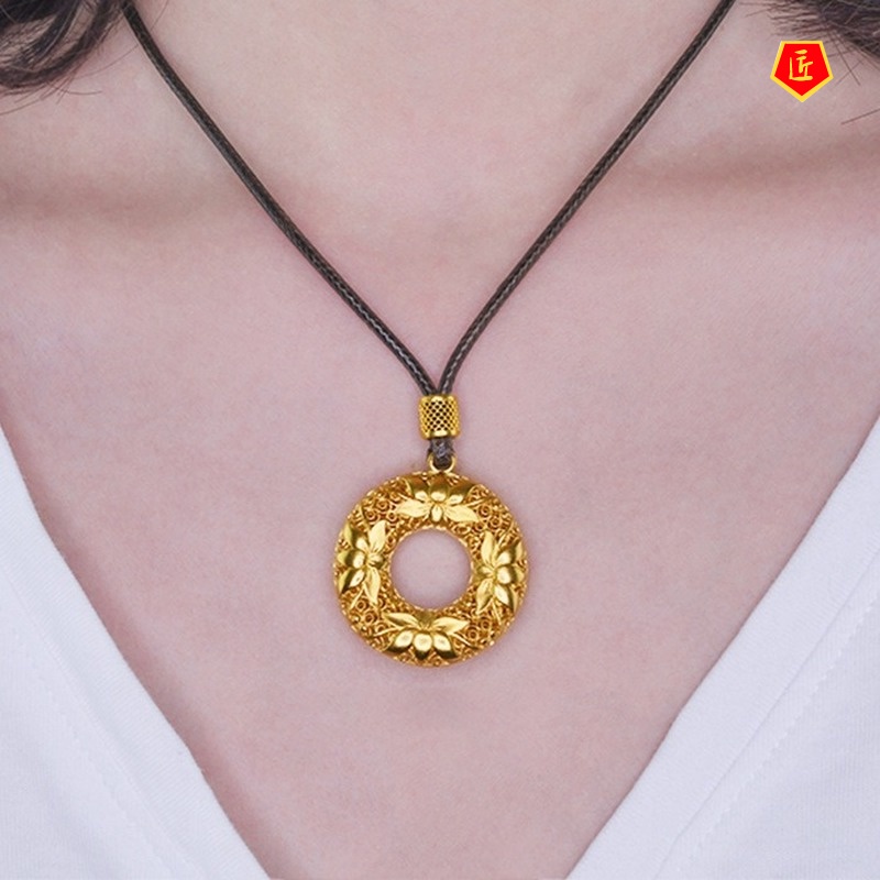 [Ready Stock]Lotus Peace Buckle Hollow 3D Gold Pendant Women's Fashion Necklace