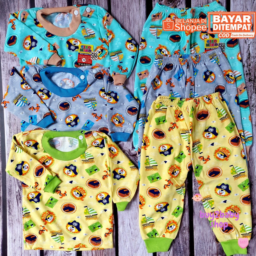 Baju bayi setelan kaos panjang celana panjang warna motif Cico Miko usia 0-12 Bulan 3 Setelan