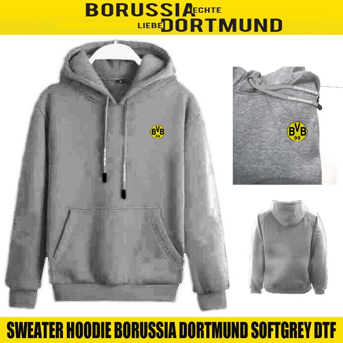 sweater hoodie pria dortmund distro classic jaket casual unisex hitam abu