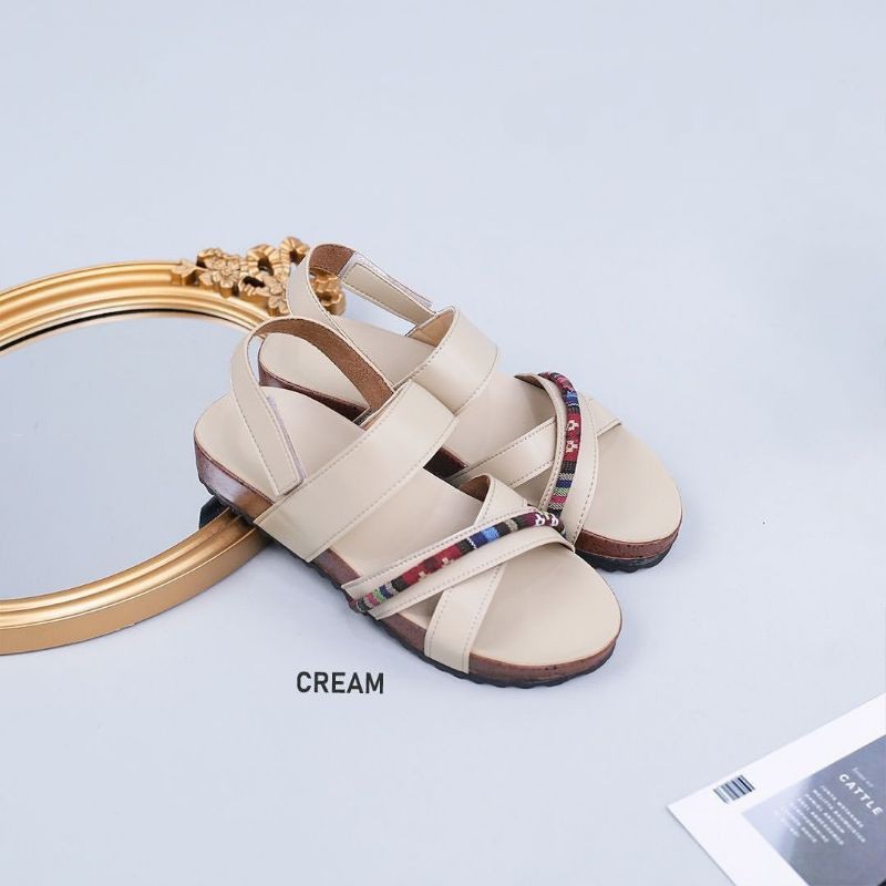 NURI SANDAL BIRKEN WANITA SILANG TALI TENUN