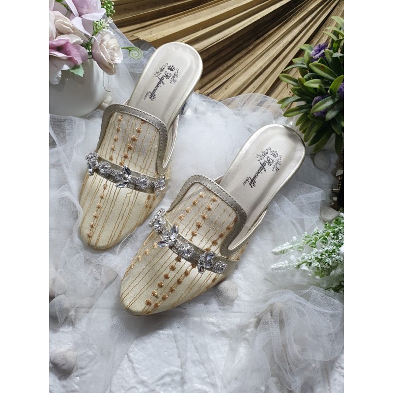 sepatu maura gold 5cm hak kaca
