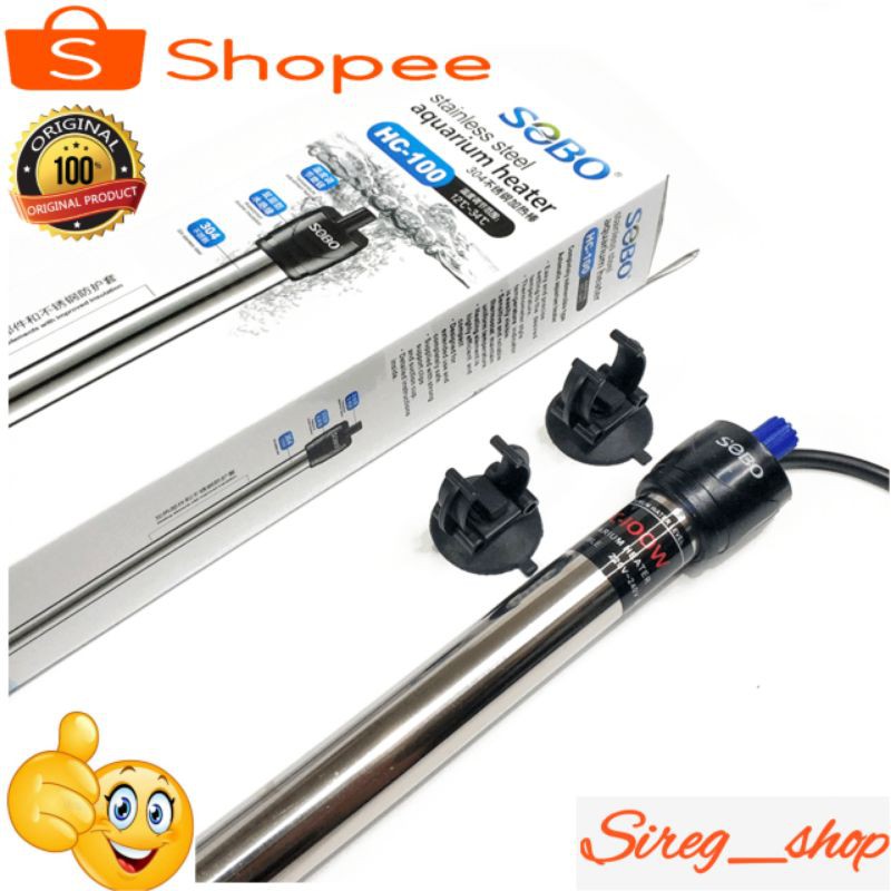 SOBO/AMARA HEATER 100 WATT, Heater Stainless Steel Penghangat  Air Aquarium Kolam Ikan