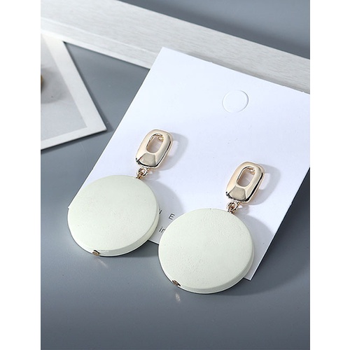 LRC Anting Tusuk  Fashion Round Wood Geometric Alloy Stud Earrings Y63795