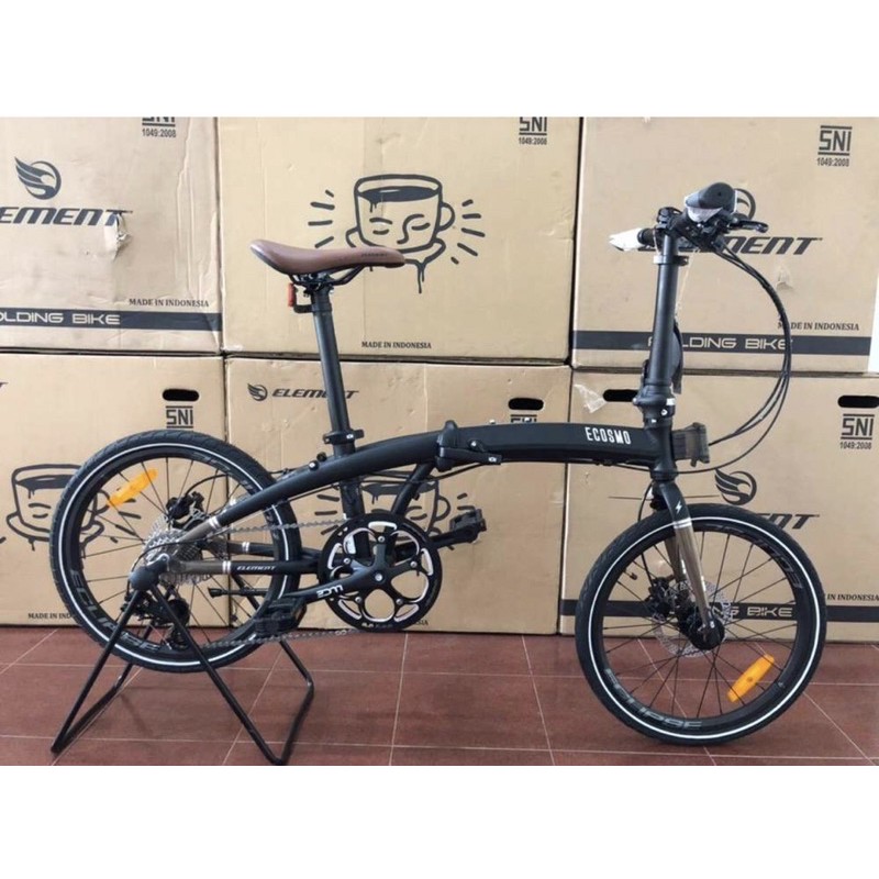 Sepeda Lipat Element Ecosmo 10 X Filosofi Kopi 10 speed 2020 Black Brown + Free Bag