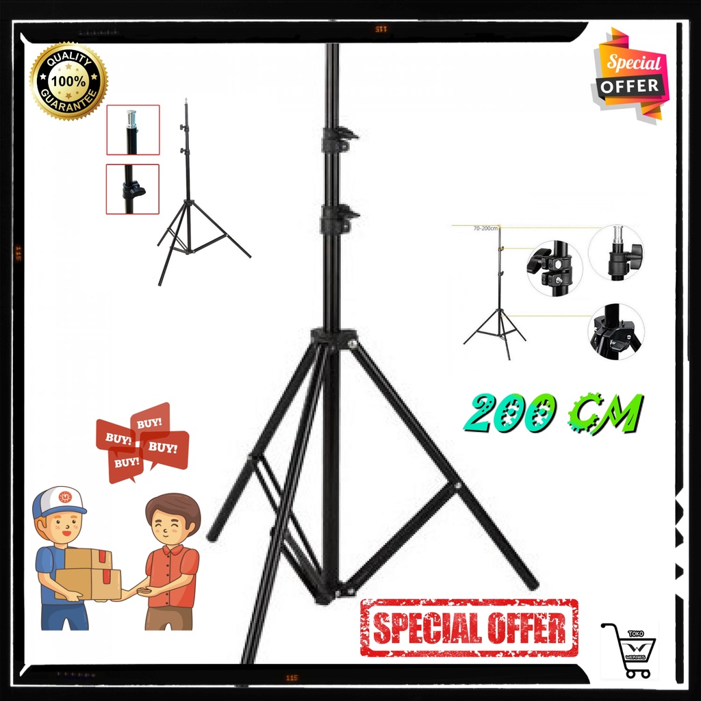 TaffSTUDIO Portable Tripod Lighting Stand Tripod 3 Section 200cm