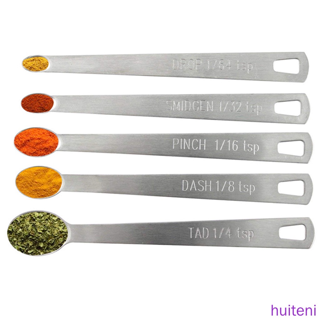 (Huite) 5pcs Sendok Takar Kecil Bahan Stainless Steel Untuk Bumbu Dapur