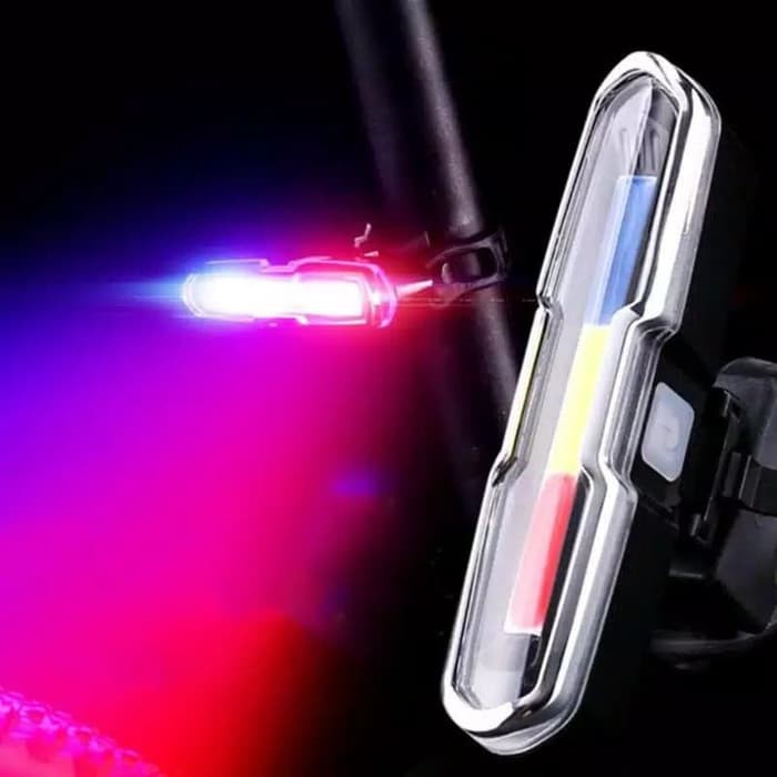 LAMPU BELAKANG SEPEDA LED USB 3 TIGA WARNA MERAH BIRU PUTIH TERANG  KE