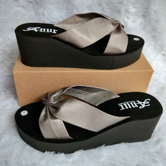 ANUR-sendal wedges spons wanita selop ban fita  tinggi 6 cm