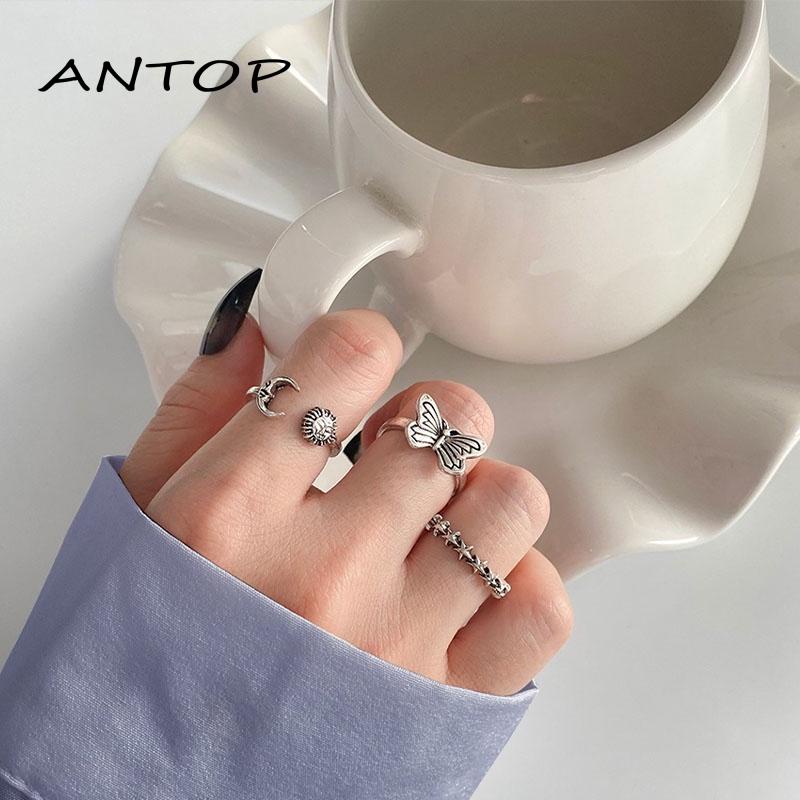 3pcs / Set Cincin Model Terbuka Desain Matahari Butterfly Gaya Retro