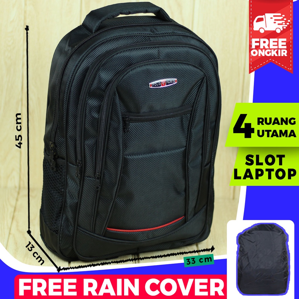 Tas Punggung Pria Polo Hitam Tebal Ransel Sekolah Awet Harga Murah Bonus Raincover Backpack Pria Wanita Tas Polo Laptop Kuat