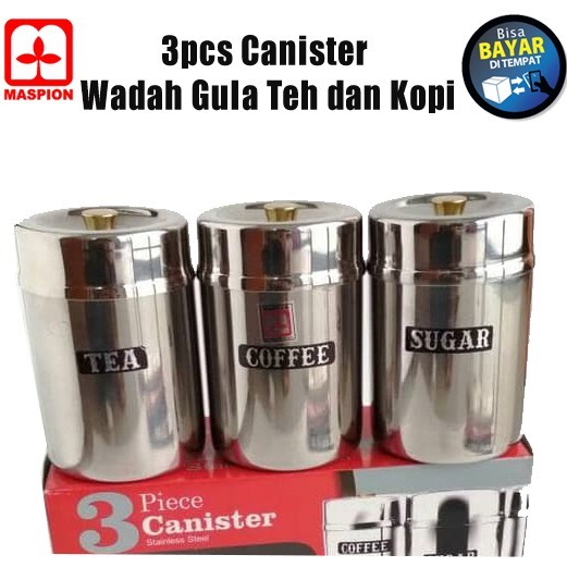 Canister Tempat Wadah Toples Gula Kopi Teh Stainless Maspion 3 Pcs