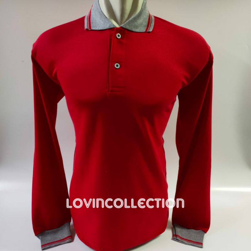 Kaos Kerah Panjang / Kaos Kerah Pria / Kaos Berkerah / Kaos Kerah Wanita / Wangky / Merah