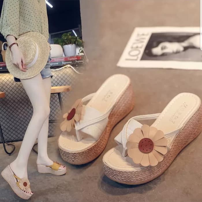 Sepatu Wedges Wanita Original Casual Santai Jalan Kerja Cewek  1148VI Sandal Wedges Hr13 Cream - Cre