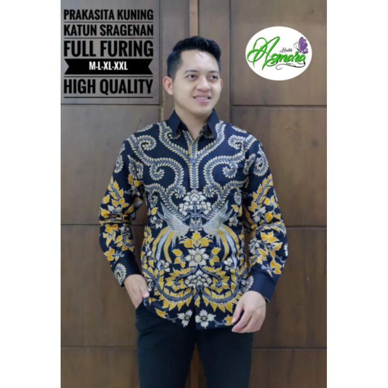 Kemeja Batik Lengan Panjang Pria PRAKASITA KUNING Bahan Katun Full Furing