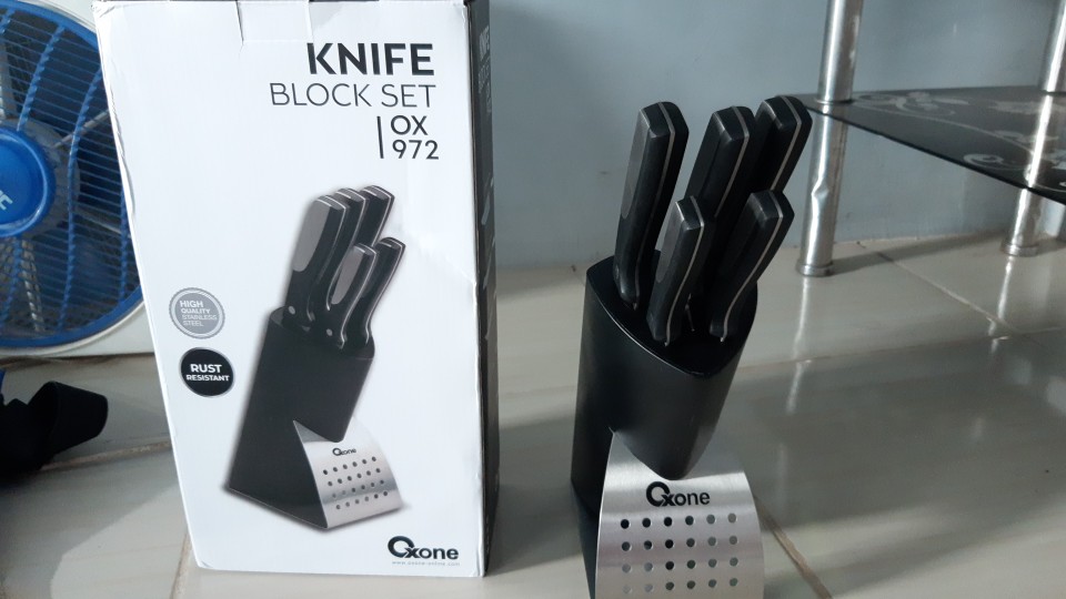 Pisau Dapur Set 5pc + Tempat Stainless Steel Oxone Knife Block Set Ox-972 - Ox972 Original