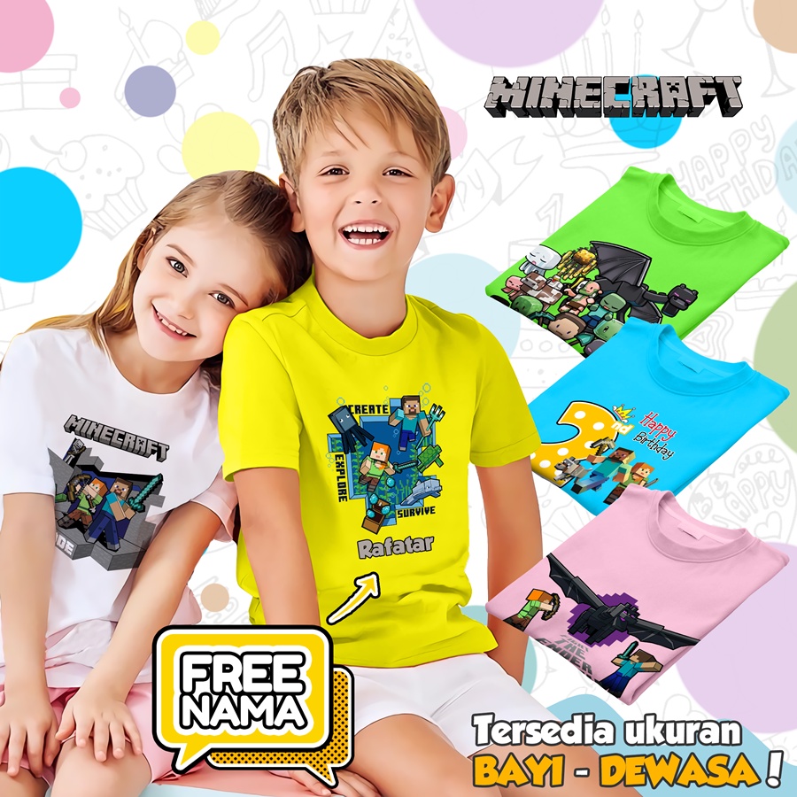 [FREE NAMA!!] Kaos Baju COUPLE  ANAK DAN DEWASA MINECRAFT BANYAK MOTIF