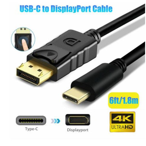 Usb 3.1 Type-c to Displayport 1.8m 4k gold cable - Kabel Usb-c to dp display port