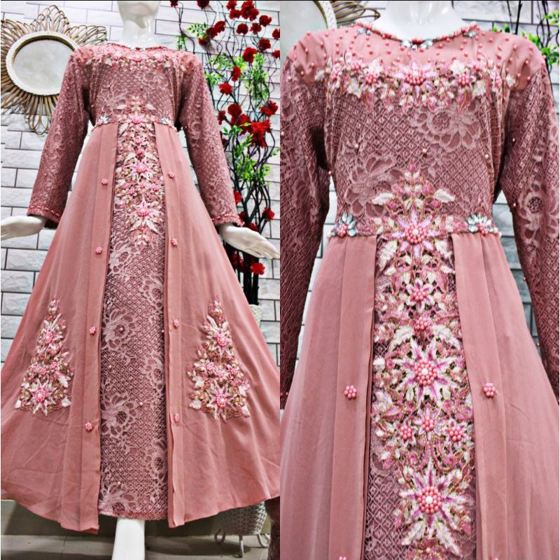 Gamis Pesta Brokat Bordir Gamis Muslim Gamis Terbaru Gamis Payet Shopee Indonesia