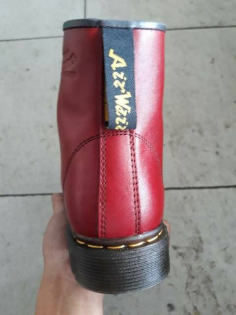 100% KULIT ASLI SEPATU BOOT KULIT SAPI ASLI DOCKMART 8HOLE MAROON IMPORT