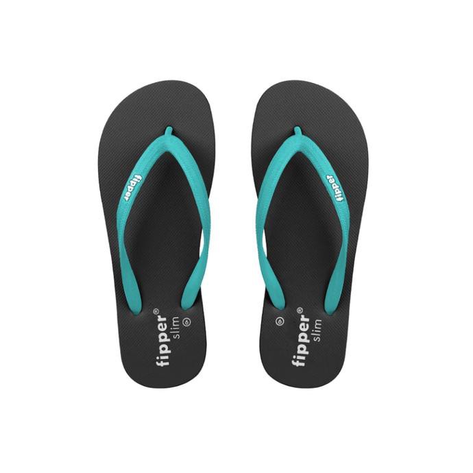 Barang Berkualitas Sandal Fipper Slim / Sendal Jepit / Sendal Wanita in Black Turquoise - 36 ON SALE