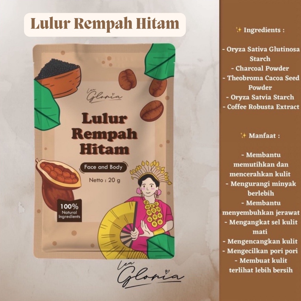 Lulur Rempah Kayu Bangkal Lulur Rempah Hitam By Lea Gloria 20gr BPOM Lulur Wajah dan Badan