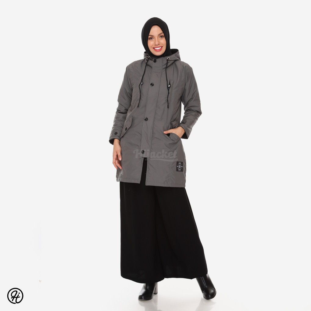 HIJACKET IXORA FASHION HIJAB MUSIM DINGIN - JAKET PREMIUM BAHAN TEBAL WATERPROOF TAHAN AIR HUJAN-Coldgrey