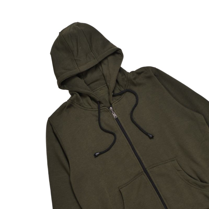 LinkaweOriginal Jaket Hoodie sletting Basic M L XL free sticker & gantungan kunci pria dan wanita 2-Army