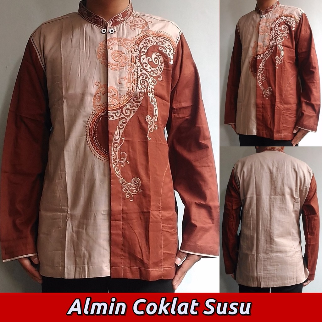  Baju  Koko Pria Almin Coklat  Susu  Shopee Indonesia