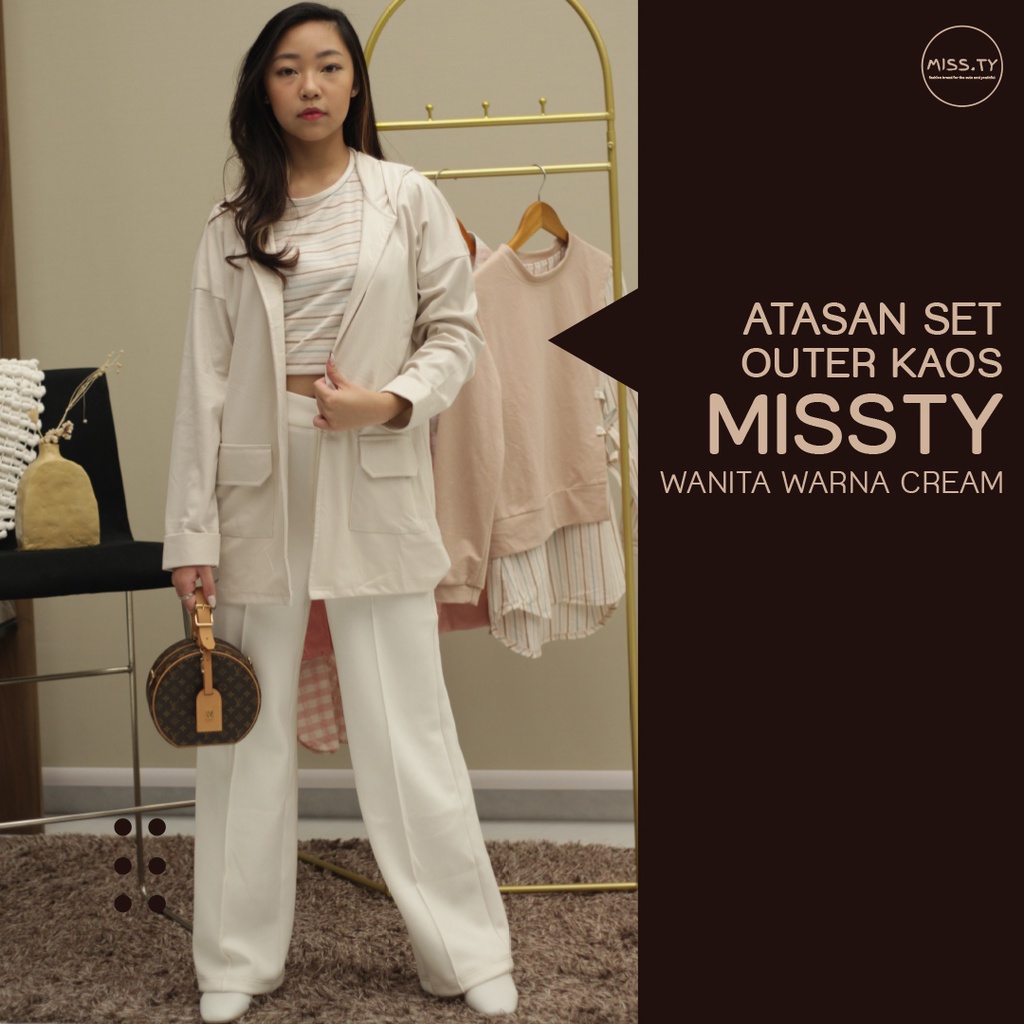 Atasan Set Outer Kaos Missty Wanita Warna Cream (Violet 22)
