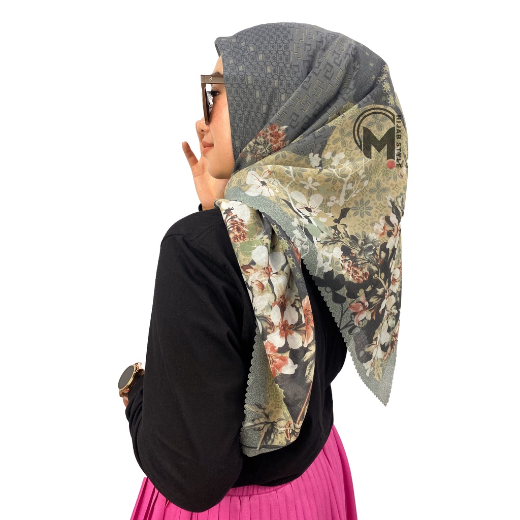 Mecca Hijab Voal Segi Empat Motip Bunga Lasercut Printing Premium II Hijab Voal Motif II Kerudung Segi Empat II Motif