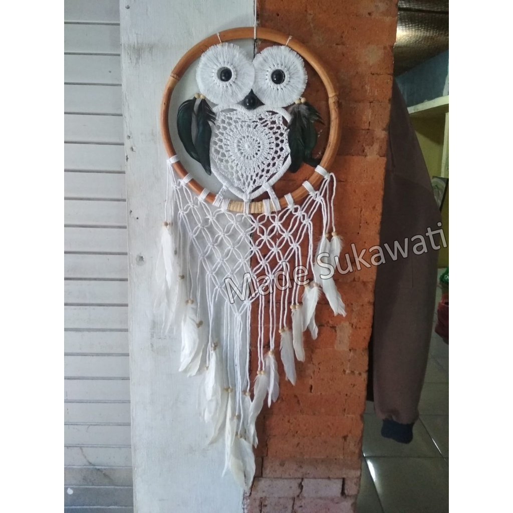 Dream catcher sulam rajut lingkar rotan mata burung Love pelangi hiasan dekorasi bulu ayam