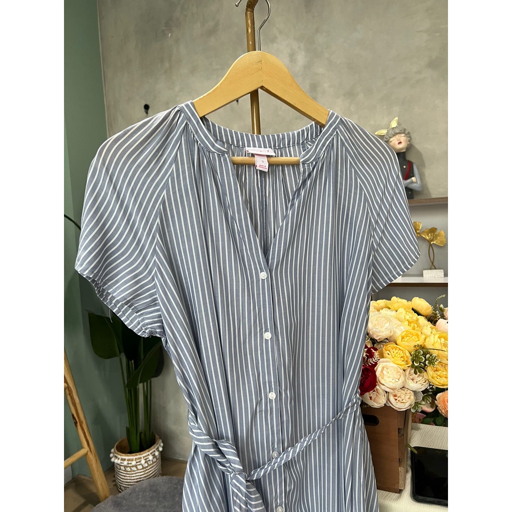 is*bel powder blue striped cotton tunic blouse