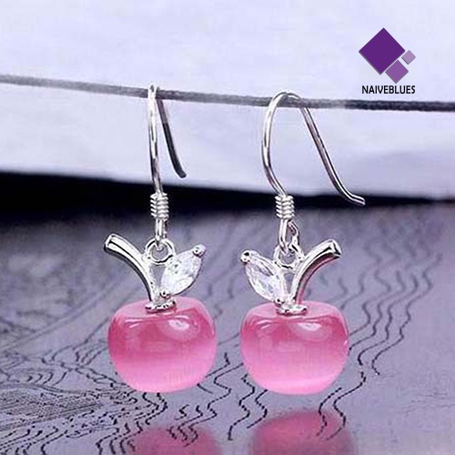 Anting Kait Gantung Bahan Sterling Silver 925 Desain Apel Hias Opal + Zircon Untuk Wanita