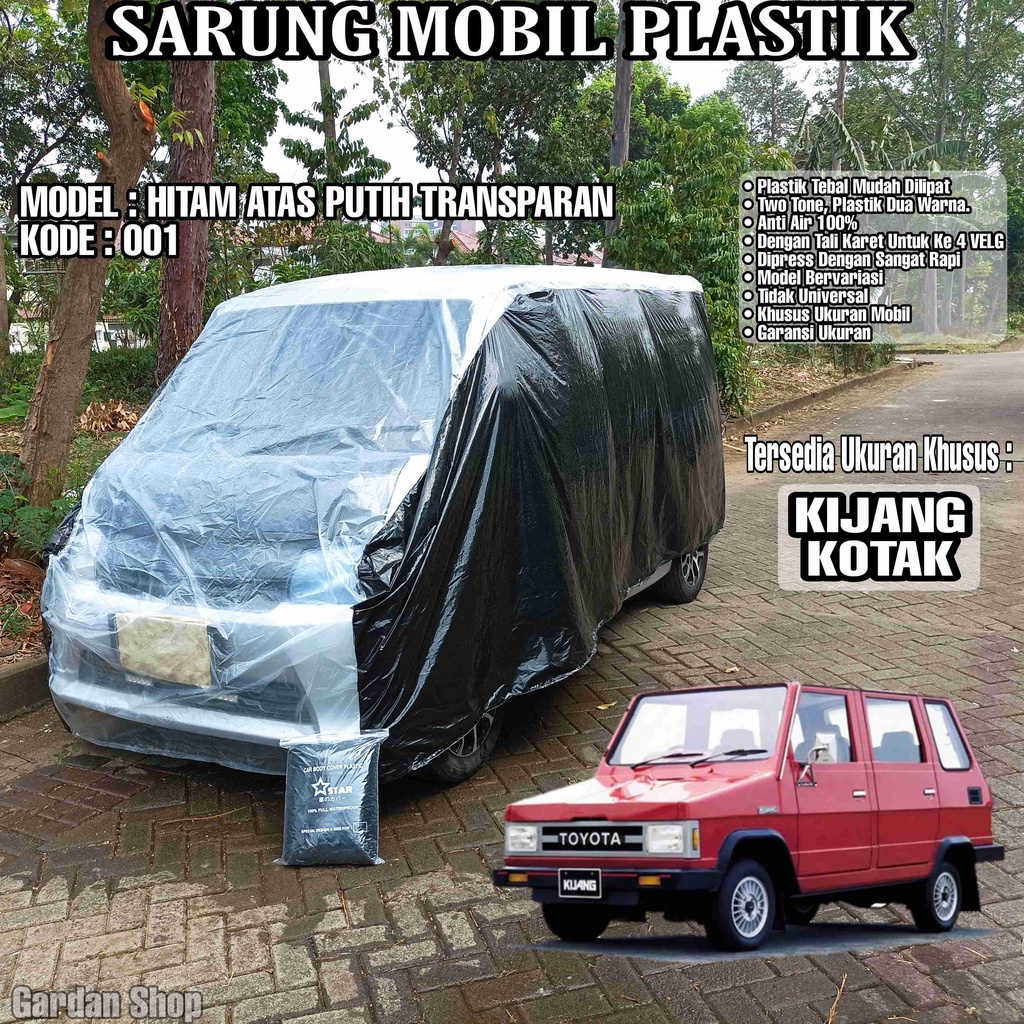 Sarung Mobil Plastik KIJANG KOTAK Hitam Atas Putih Transparan Full Anti Air