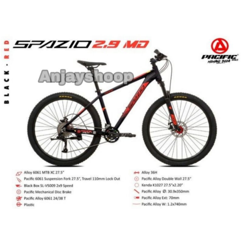 SEPEDA GUNUNG MTB 27.5 PACIFIC SPAZIO 2.9 MD ALLOY 2X9 SPEED