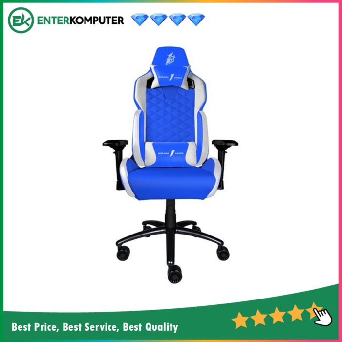 1STPLAYER GAMING CHAIR DK2 - BLUE WHITE - All Steel Skeleton - High Density Integrated Molded Foam