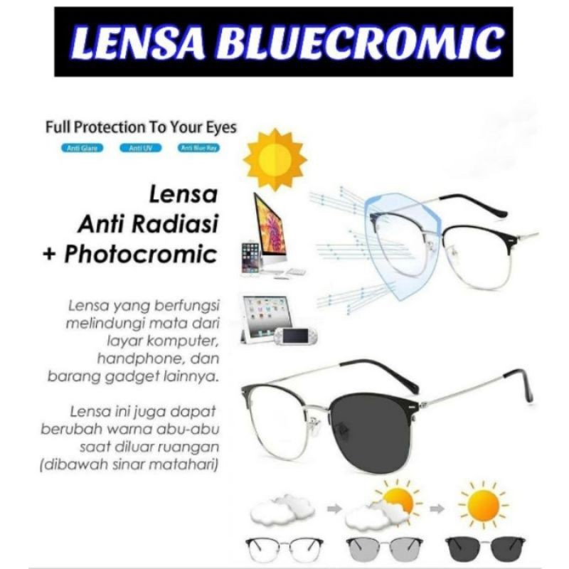 Kacamata Photocromic Antiradiasi Blue Ray Komputer Unisex