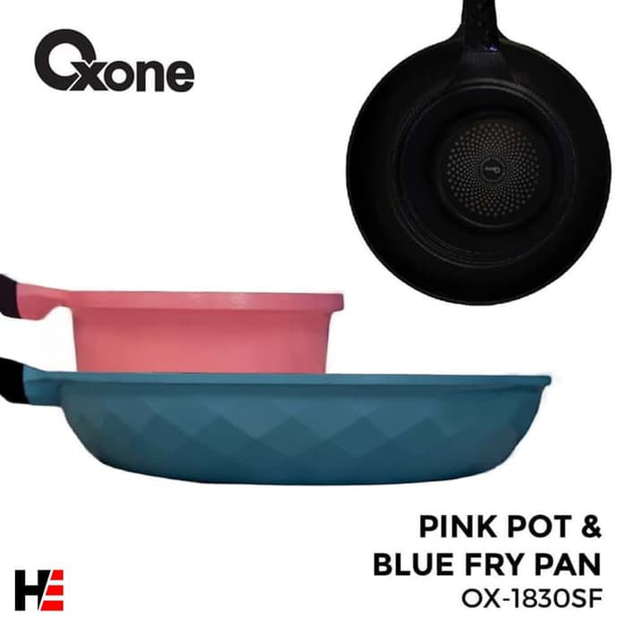 2Pcs Wajan Oxone Pink Pot &amp; Blue Fry Pan OX-1830SF Wajan Induksi