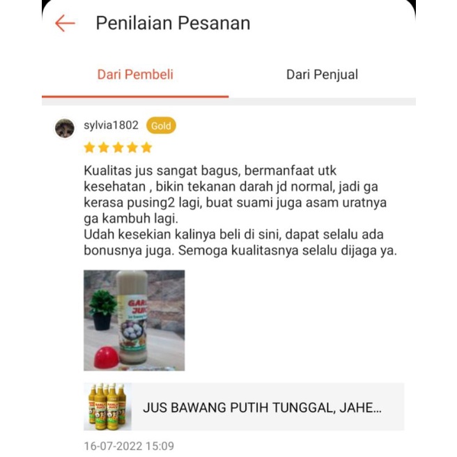 JUS BAWANG PUTIH TUNGGAL, JAHE MERAH, LEMON,  MADU, CUKA APEL DAN KAYU MANIS - Diet, Detox, Hipertensi, Asam Urat, Kolesterol, Maag, Asam Lambung, Jantung Koroner, Vertigo, Garjus, Garlic Juice 600ml