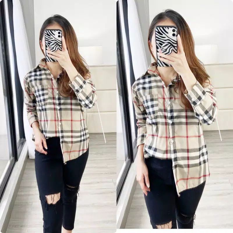 Kemeja kotak/ kemeja wanita casual / kemeja vintage/ kemeja kerja / Kemeja Blueberry /Lengan Panjang-2