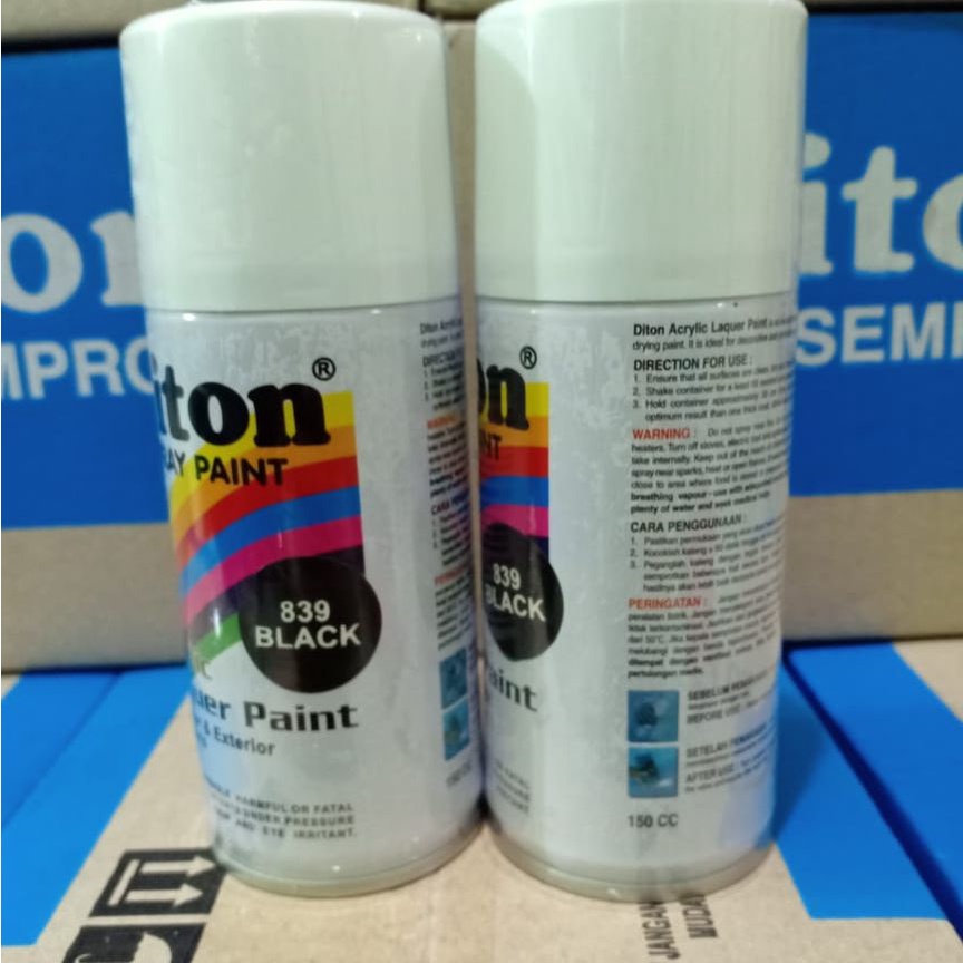 Pilox Cat Semprot DITON Spray Paint Acrylic Lacquer Paint - 839 Black / HItam Glossy / Hitam Mengkilap (150cc/Kecil)