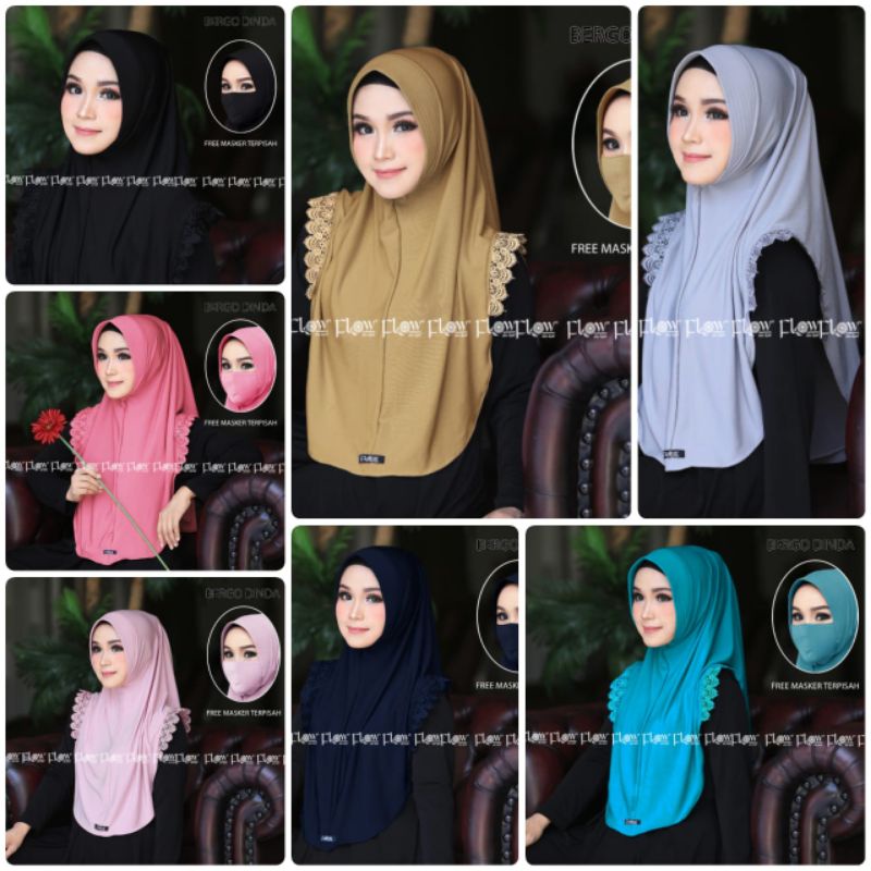 Jilbab Bergo Instan Simpel Dinda Free Masker Ori Flow-1