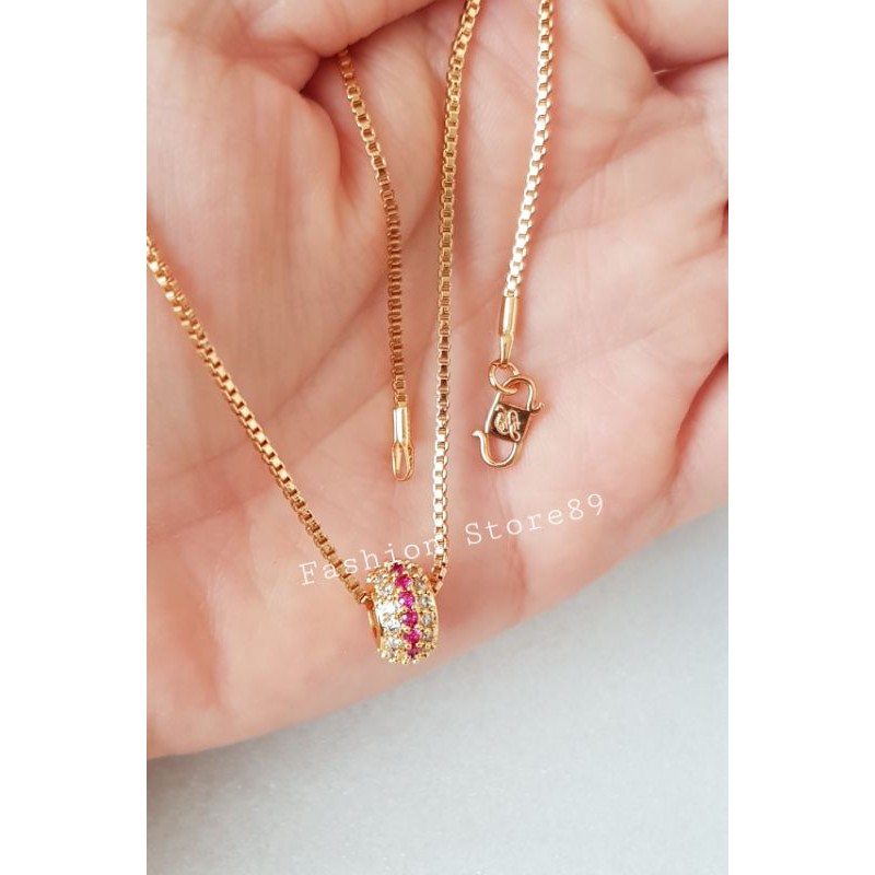 Kalung import permata pink xuping lapis emas 18k / kalung bola permata kombinasi pink