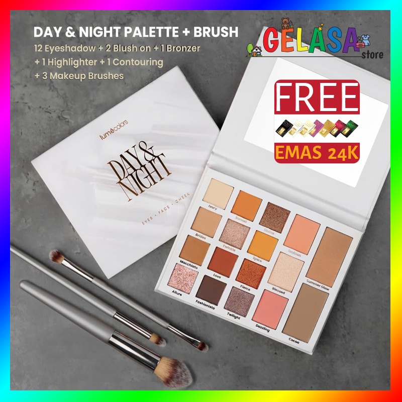 (Free Emas) Lumecolors Day &amp; Night Pallete Eyeshadow with Brush